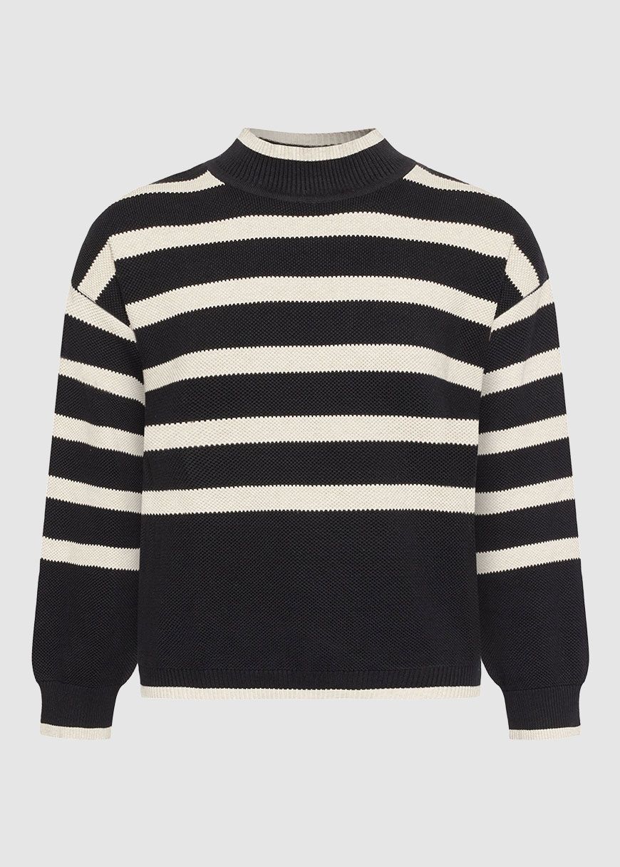 Cotton Micro Bubble Stripe Crew Neck