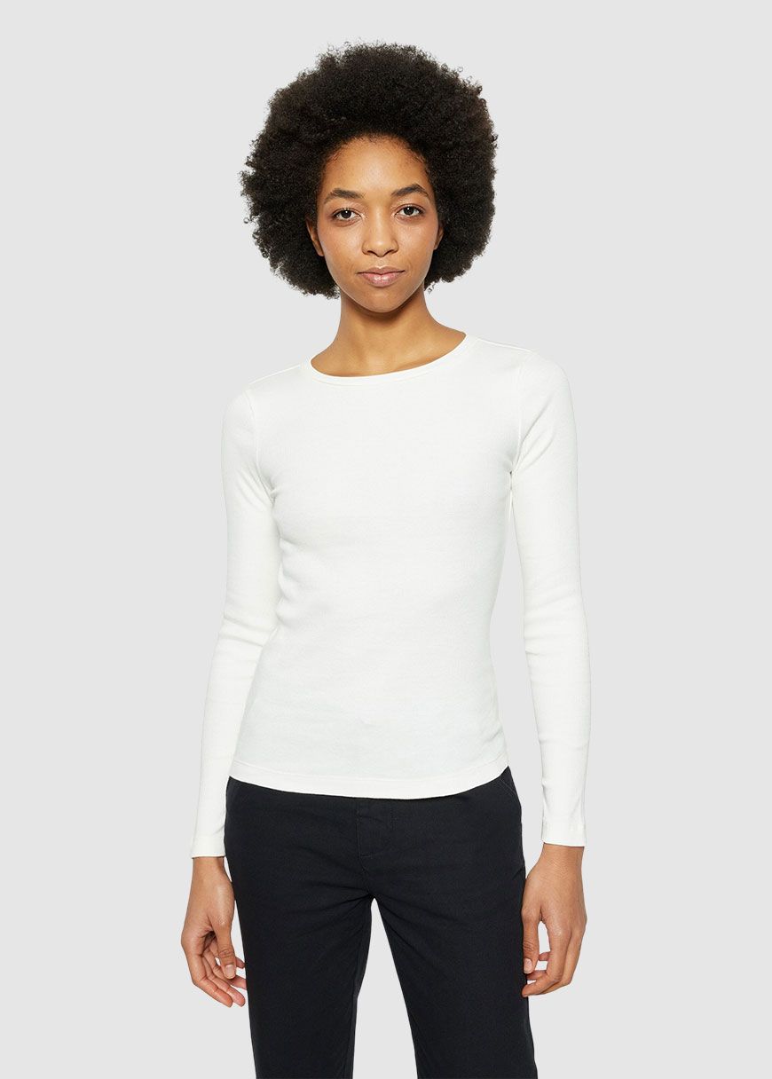 Rib Scoop Neck Long Sleeved