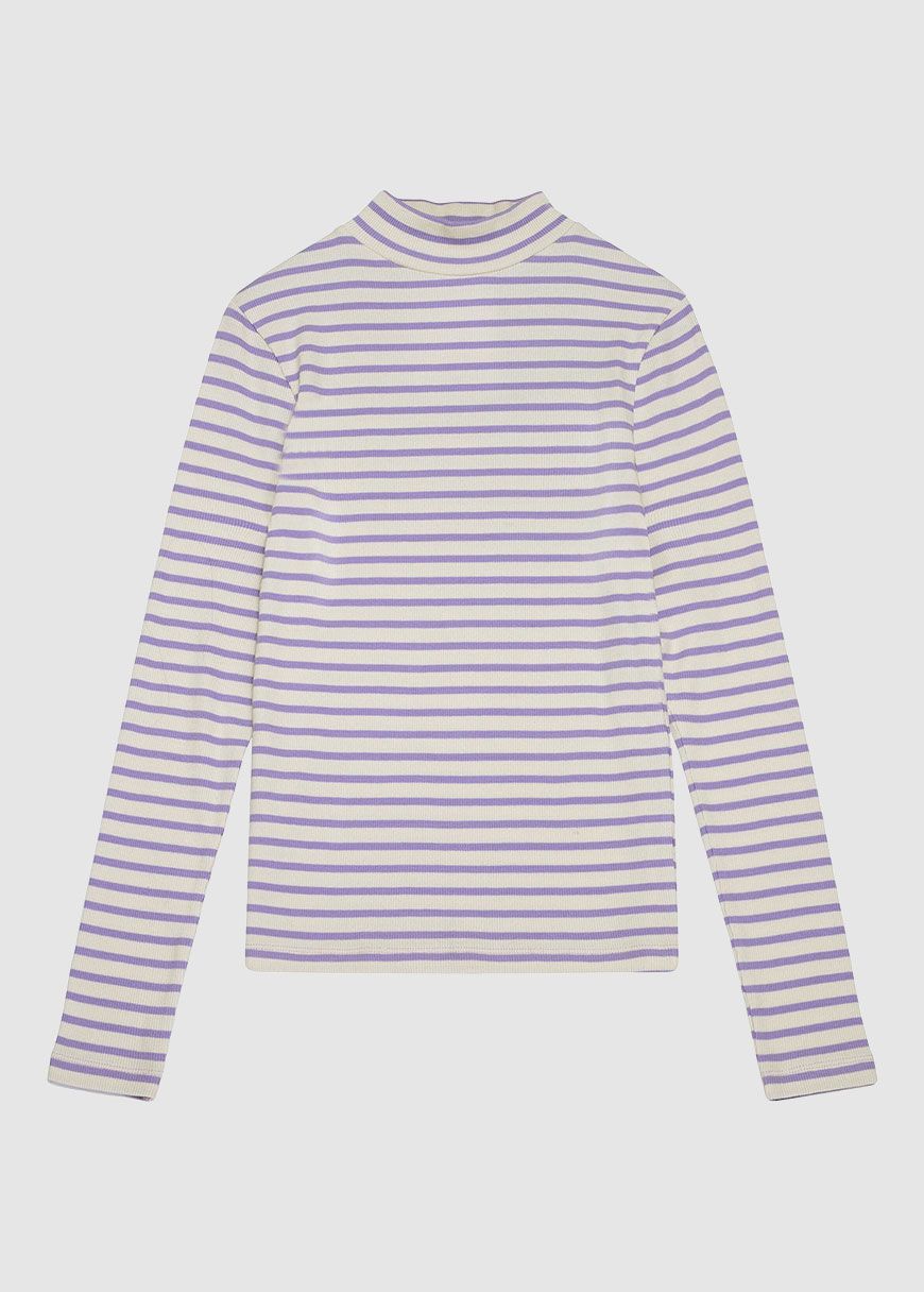 Striped Rib High Neck Long Sleeved