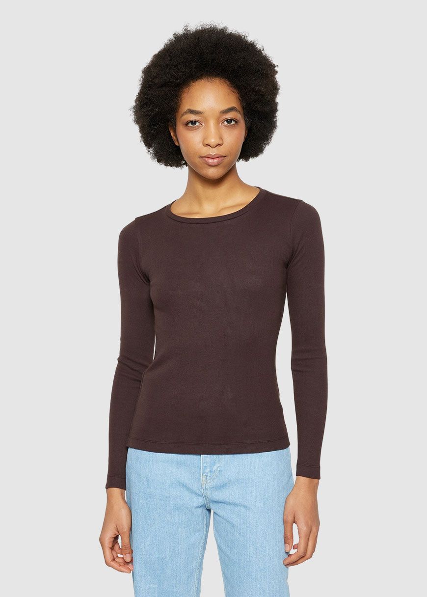 Rib Scoop Neck Long Sleeved