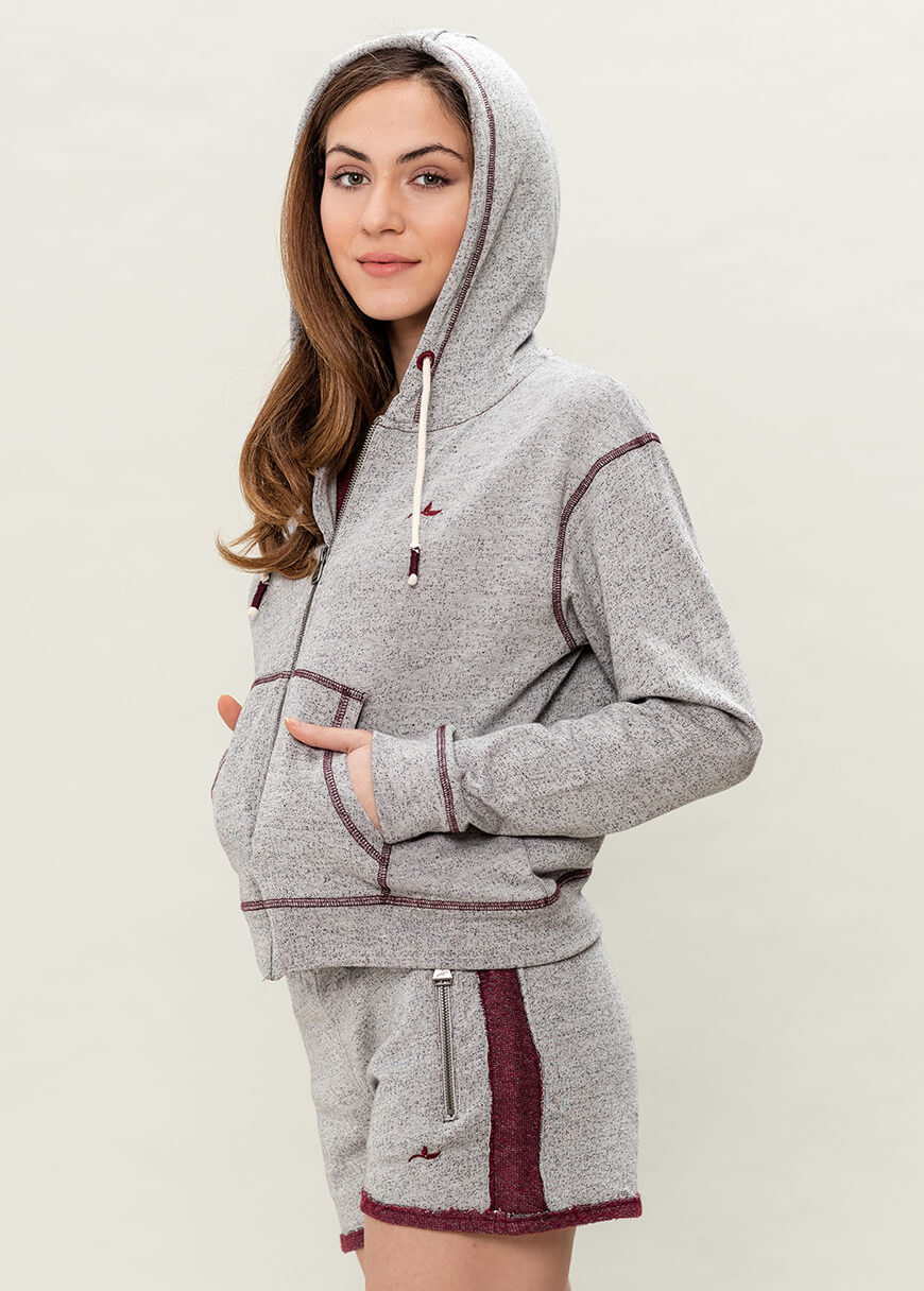 Women`s Zipped Hoodie Grey Burgundy