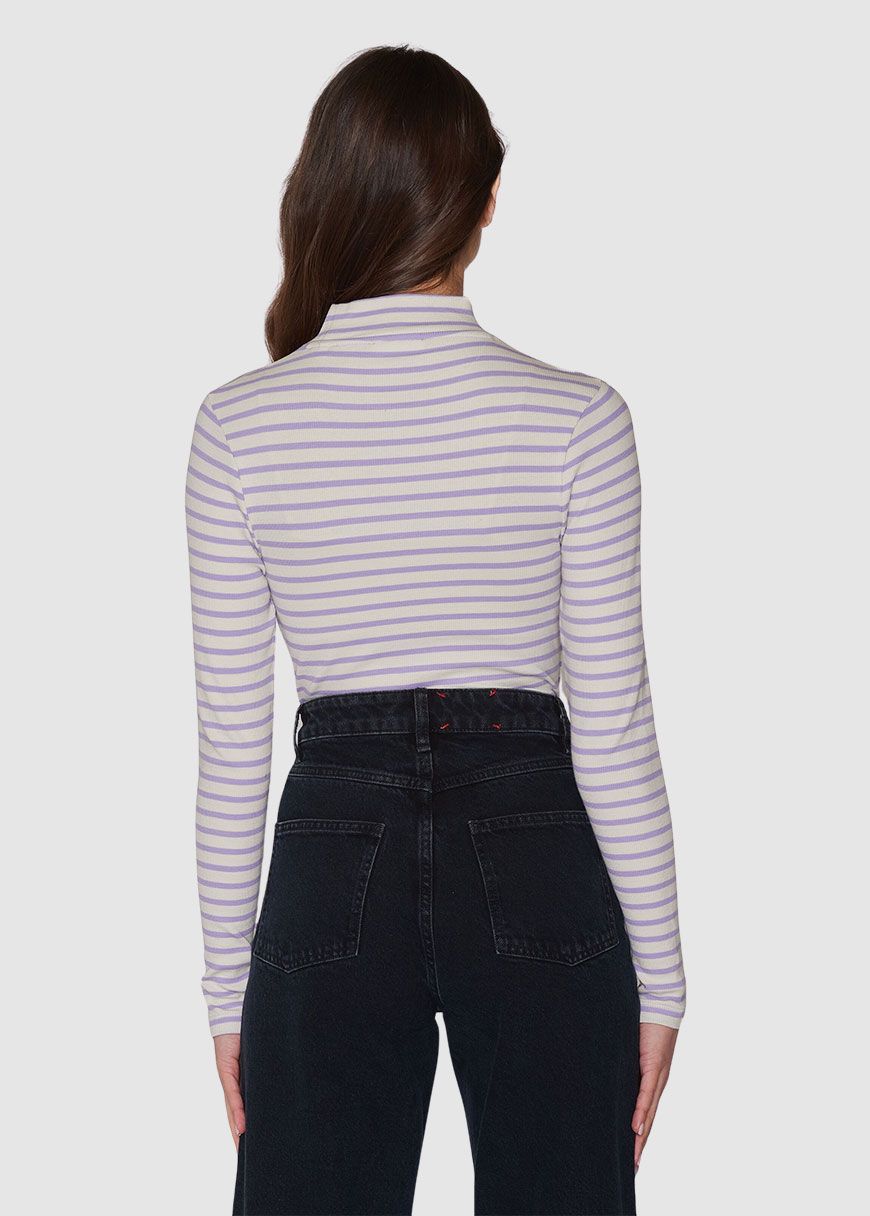 Striped Rib High Neck Long Sleeved