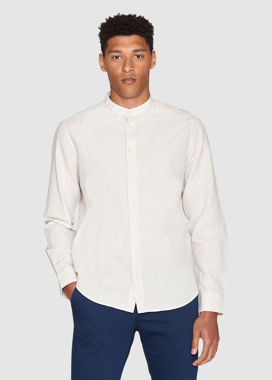 Regular Linen Stand Collar Shirt