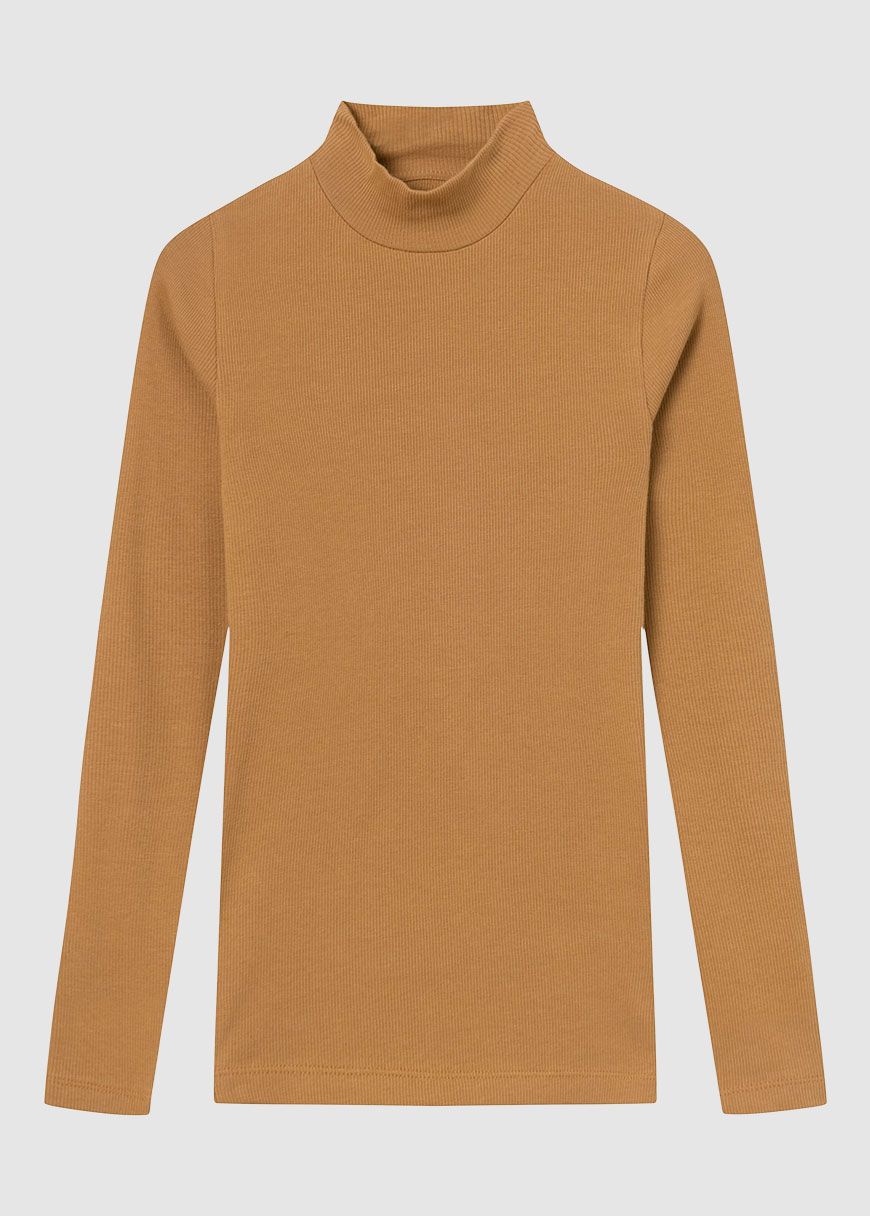 Rib High Neck Long Sleeve