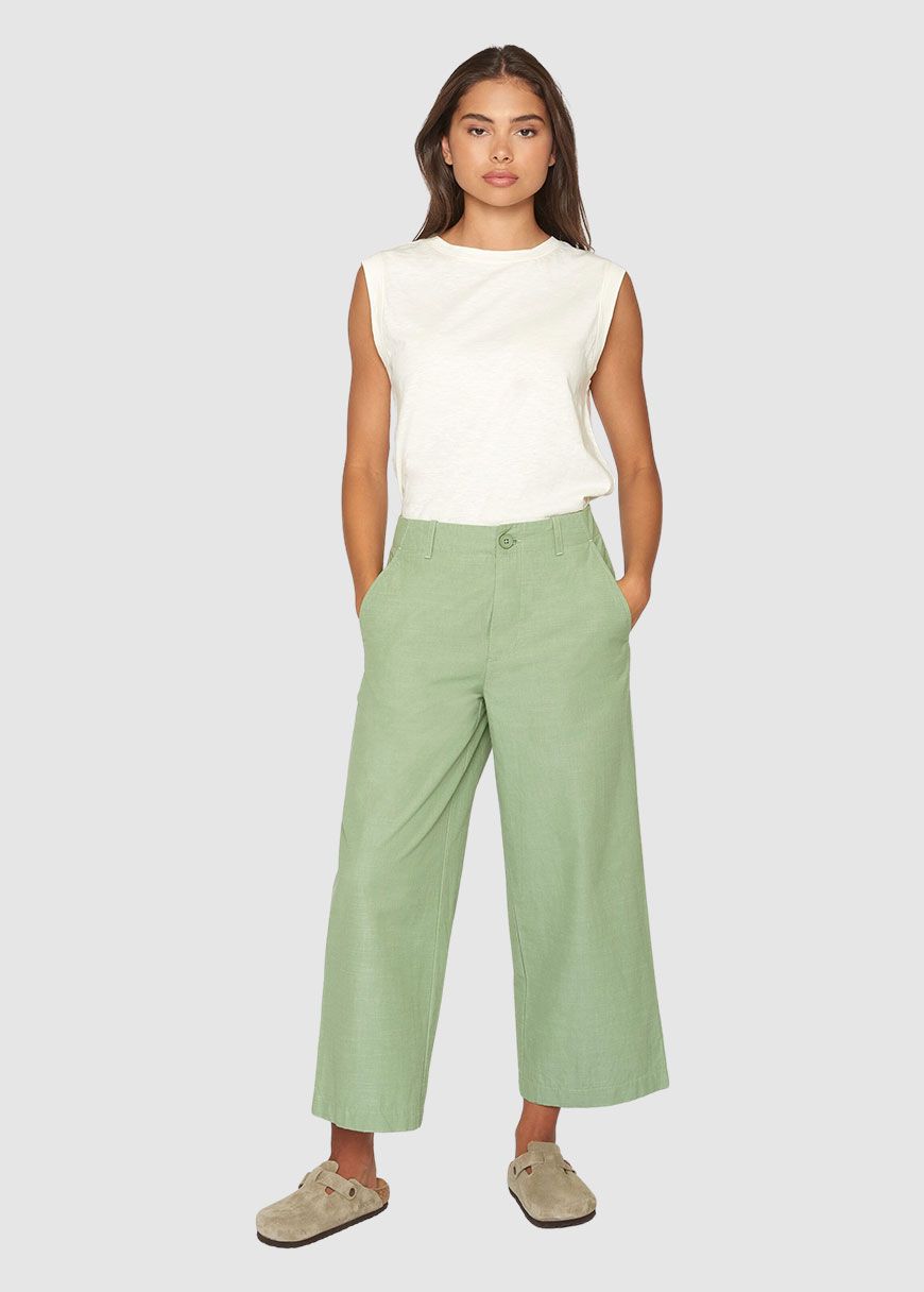 Posey Mid-Rise Wide Slub Yarn Cropped Pants