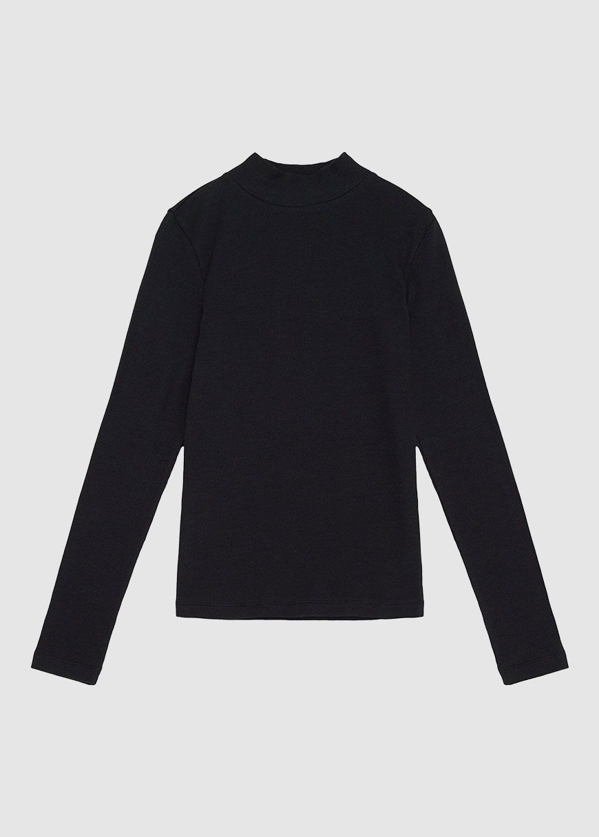 Rib High Neck Long Sleeved