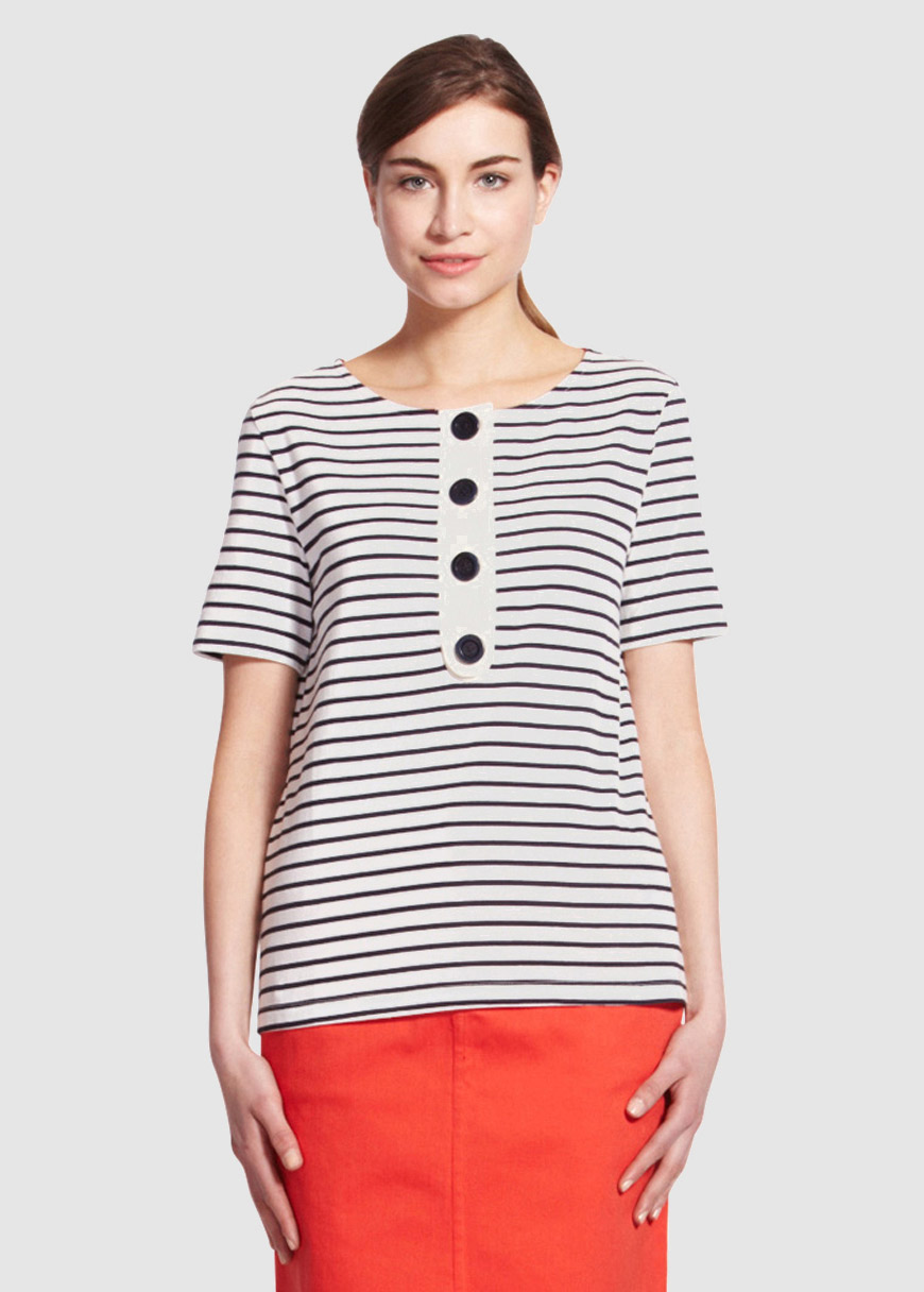 Freya Stripe Button Top Navy