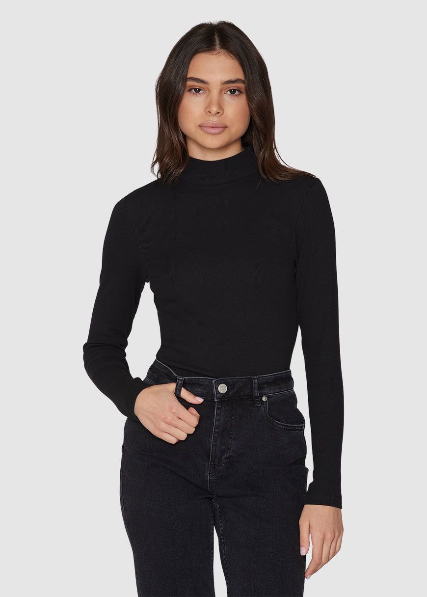 Rib High Neck Long Sleeved